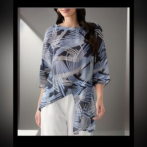 NWT PATRIZIA LUCA Women's Asymmetrical Printed Blouse - Navy - M/L